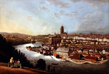 Een uitzicht op Bern van bovenaf