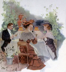 Diner in een restaurant in het Bois de Boulogne, ca. 1900