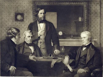 Michael Faraday weigert het voorzitterschap van de Royal Society, naar een schilderij van Edward A. Armitage