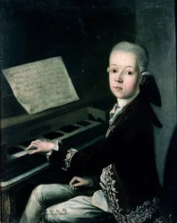 Portret van Carl Graf Firmian aan de piano, vroeger gedacht te zijn Wolfgang Amadeus Mozart (1756-91)
