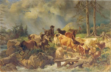Bergachtig landschap met koeien