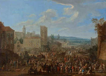 Jaarmarkt met getande donjon