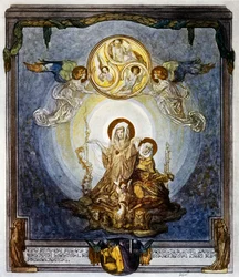 Geloof is de substantie van de dingen die we hopen, en het bewijs van de dingen die niet gezien worden, en dit lijkt mij de essentie ervan, canto XXIV, Hemel, Goddelijke Komedie door Dante Alighieri, illustratie door Franz von Bayros