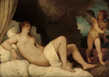 Danaë, kopie naar Titiaans schilderij in Napels