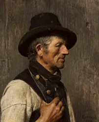 Portret van een boer met een hoed - Visser