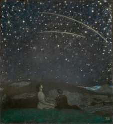 Les etoiles filantes (Franz en Mary von Stuck) - Vallende sterren (Franz en Mary Stuck), door Stuck, Franz, Ritter von (1863-1928). Olie op hout