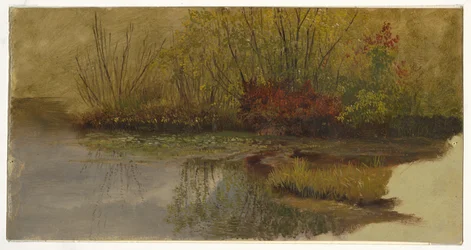 Tekening, Een hoek van een vijver, ca. 1860