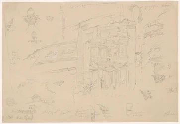 Tekening, Architectonische details van El Khasneh, Petra, eind februari 1868