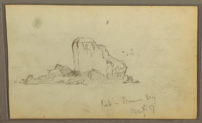 Tekening, Bireds, "Rots in Panama Bay"; Verso: "Zware wijnranken", 15 mei 1857