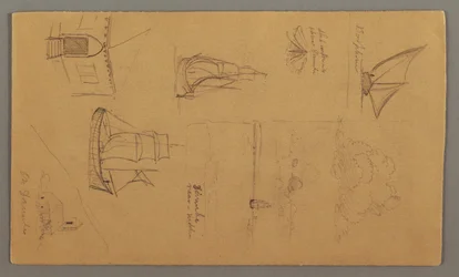 Tekening, Bootstudies, Wolkenstudie, Twee gebouwen, mogelijk 1868