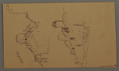Tekening, Bootstudies, Wolkenstudie, Twee gebouwen, mogelijk 1868