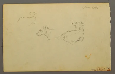 Tekening, Jongen leunend op een zak, hoed, 1844