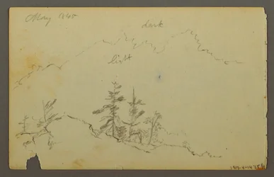 Tekening, Breed glooiend landschap met wolken, 1844