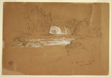 Tekening, Cascades van de rivier Ausable, bij Keesevill, New York, 13 augustus 1856