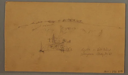 Tekening, Kasteel, Minaret, Zeilboten, Huis, mei 1868