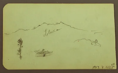 Tekening, Kerk; Verso: Berglandschap, "Taluca", 1883