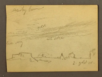Tekening, Wolkenstudie boven gebouwen, mogelijk 1868-69