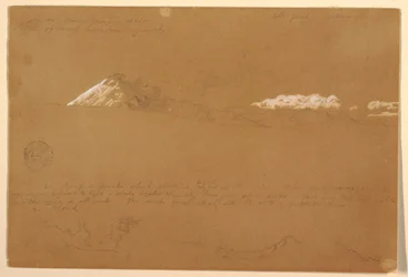 Tekening, Cotapaxi, ochtend, vanaf de Tempel van de Zon, Quito, Ecuador, 24 juni 1857