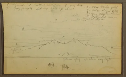 Tekening, Koeien in landschap; Verso: Bamboe, 1857