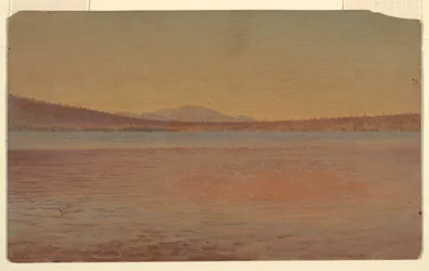 Tekening, ver uitzicht op de bergen Katahdin en Traveller vanaf Lake Millinocket, 1870-80