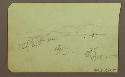 Tekening, Figuren, Verso: Figuur, Landschap, 1883