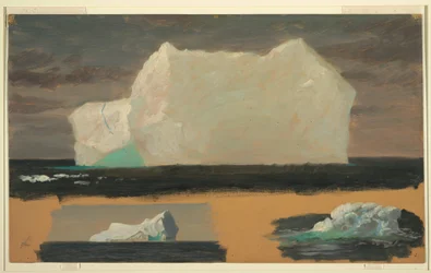 Tekening, Drijvende ijsbergen bij Twillingate, Newfoundland, 4 juli 1859