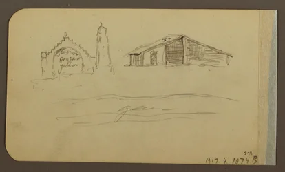 Tekening, Tuin, Huis, Cuautla; Verso: Kerk, Schuur, Cuautla, februari 1885