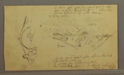 Tekening, Glacier, brug en huis, september 1868