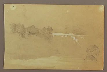 Tekening, Hennequin Point en de Amerikaanse watervallen, Niagara rivier, mogelijk 1856