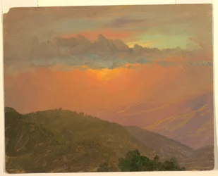 Tekening, Hilltop bij zonsondergang, juli 1865