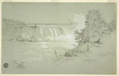 Tekening, Horseshoe Falls en Goat Island van de Canadese Bank, 6 oktober 1856