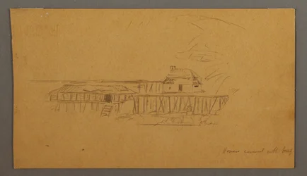 Tekening, Huis en dok, mogelijk 1859