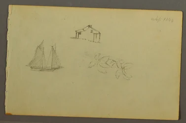 Tekening, Huis, zeilboot, plant, september 1844