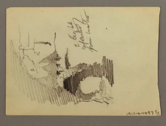 Tekening, Huizen op heuveltop, mogelijk 1868-69