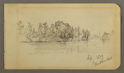 Tekening, Meer en beboste oever, 1878