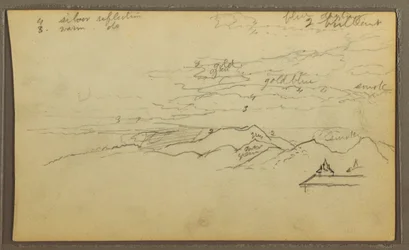 Tekening, Landschap; Verso: Boot, Botanische Schetsen, 1857