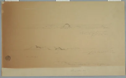 Tekening, Landschap bij Fogo eiland, Brimstone, Head, Change Island Rocks, 2 juli 1869