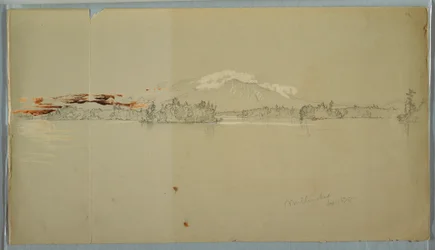 Tekening, Millinocket Lake, uitzicht op Mt. Katahdin, september 1878
