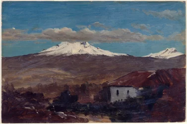 Tekening, De berg Chimborazo getoond vanuit Riobamba, Ecuador, 1857