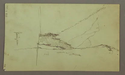 Tekening, Bergtoppen, Rivier, juli 1868