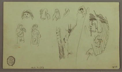 Tekening, Bergketen, Figuurstudies, mei mogelijk 1868
