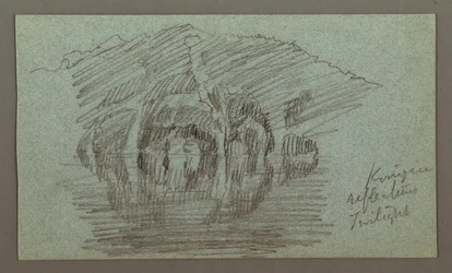 Tekening, Berg en weerspiegeling op meer, mogelijk 1868