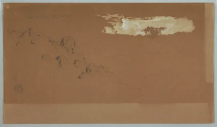 Tekening, Bergen bij Mocho, Ecuador, waarschijnlijk de berg Chimoborazo omlijst door wolken, 16 juni 1857