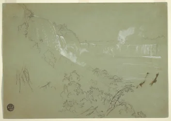 Tekening, Niagara-watervallen vanaf de voet van Prospect Point, 1856 of 1858