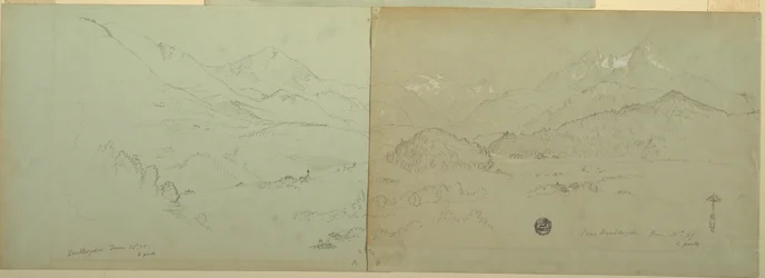 Tekening, panoramisch uitzicht op Unter-Schönau, 1868