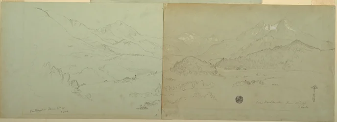 Tekening, panoramisch uitzicht op Unter-Schönau, 1868