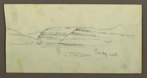 Tekening, vlakte en bergketen, mogelijk 1868