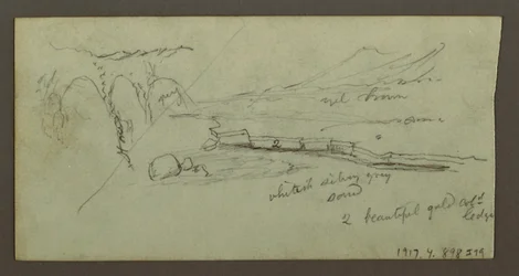 Tekening, vlakte en bergketen, mogelijk 1868
