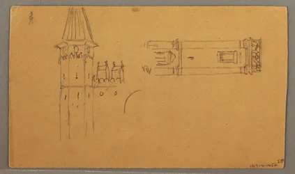 Tekening, vlakten, architectuurstudies, 4 juni 1868