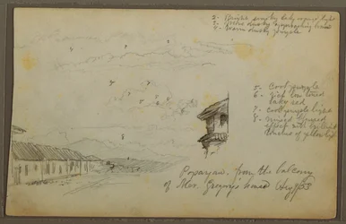 Tekening, Popayan, Colombia; Verso: Berglandschap, Colombia, 9 augustus 1853